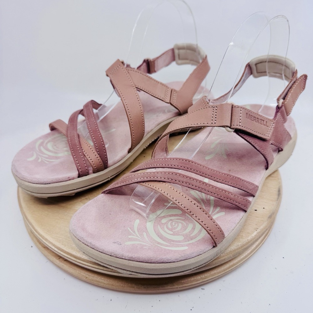 Merrell Harbor Blackstrap Sandals Womens 9 Pink Rose Tan Leather J008002 Comfort